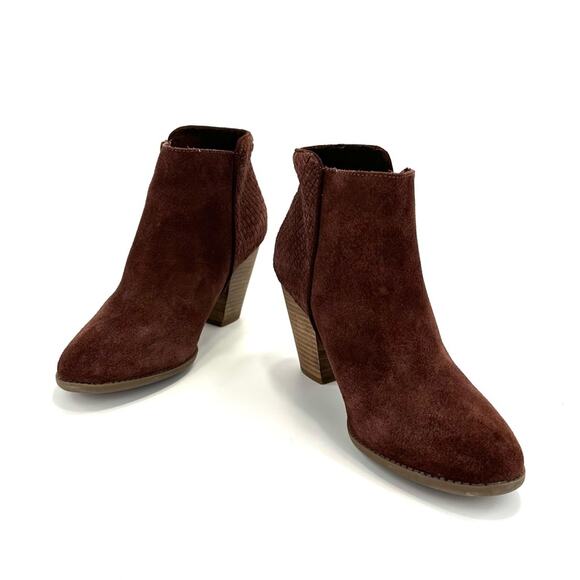 Sole Society Zada Women Red Wine Ankle Boot Size 8.5 Suede Cuban Heel Almond Toe - Picture 3 of 16